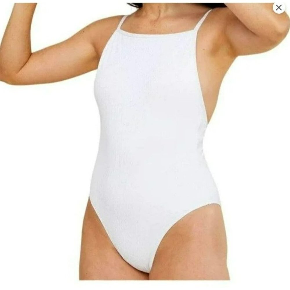 Andie Swim The Paloma Ribbed‎ One Piece Swimsuit White Large Torso